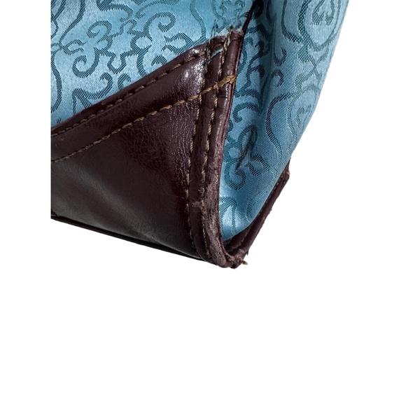 Reba Teal & Dark Brown Trim Patterned Zip Tote/Carry All Timeless Elegance - Picture 13 of 15